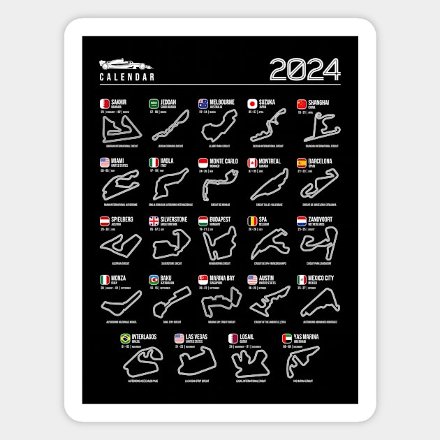 Calendar 2024 Formula Racing Tracks (B&W) Magnet by RaceCarsDriving